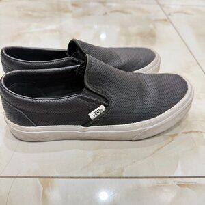 Vans - Black Leather Slip Ons size 8